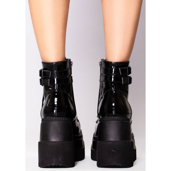 Demonia Shaker 52 Paint it Black Platform Boots - Patent Black - Picture 4 of 6